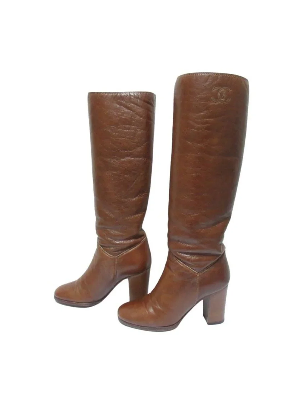 Chanel CC Logo Leather Long Boots 36 Brown
